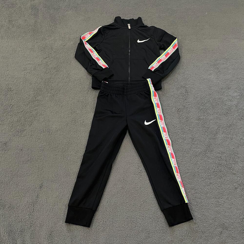 Nike Black Pink Toddler Taping Track Set Athletic Tracksuit Outfit Kids Size XS